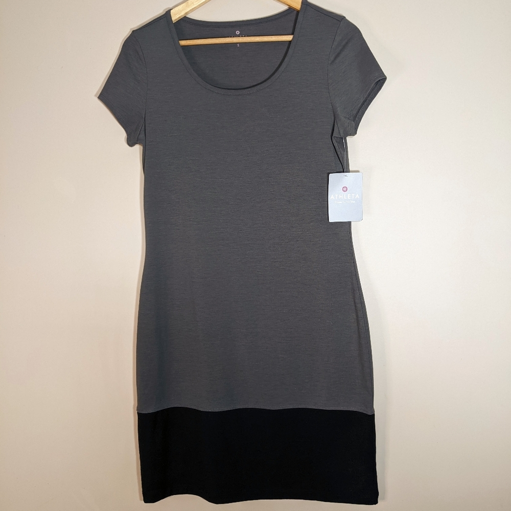 Athleta Ella Colorblock Gray Black T-Shirt Dress Short Sleeve Size S